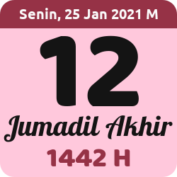 tanggal hijriyah hari ini, 2021-1-25 M, adalah 12 Jumadil Akhir 1442 H