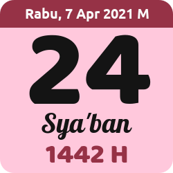 tanggal hijriyah hari ini, 2021-4-07 M, adalah 24 Sya'ban 1442 H