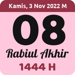 tanggal hijriyah hari ini, 2022-11-03 M, adalah 8 Rabi'ul Akhir 1444 H
