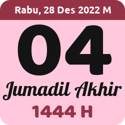 tanggal hijriyah hari ini, 2022-12-28 M, adalah 4 Jumadil Akhir 1444 H
