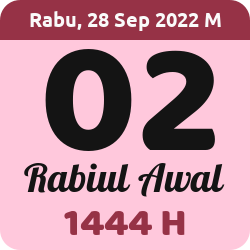 tanggal hijriyah hari ini, 2022-9-28 M, adalah 2 Rabi'ul Awal 1444 H