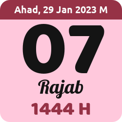 tanggal hijriyah hari ini, 2023-1-29 M, adalah 7 Rajab 1444 H