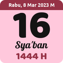 tanggal hijriyah hari ini, 2023-3-08 M, adalah 16 Sya'ban 1444 H