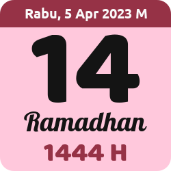 tanggal hijriyah hari ini, 2023-4-05 M, adalah 14 Ramadhan 1444 H