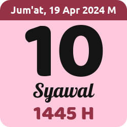 tanggal hijriyah hari ini, 2024-4-19 M, adalah 10 Syawal 1445 H