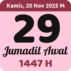 tanggal hijriyah hari ini, 2025-11-20 M, adalah 29 Jumadil Awal 1447 H