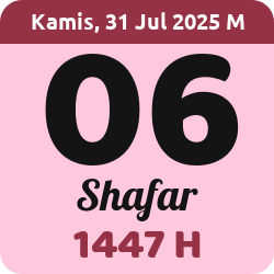 tanggal hijriyah hari ini, 2025-7-31 M, adalah 6 Shafar 1447 H