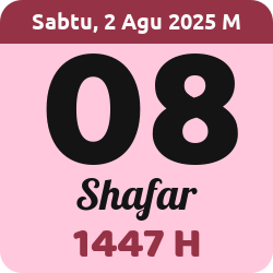 tanggal hijriyah hari ini, 2025-8-02 M, adalah 8 Shafar 1447 H