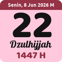 tanggal hijriyah hari ini, 2026-6-08 M, adalah 22 Dzulhijah 1447 H