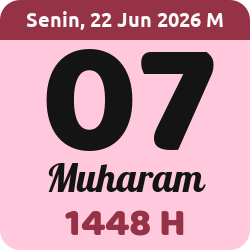 tanggal hijriyah hari ini, 2026-6-22 M, adalah 7 Muharam 1448 H