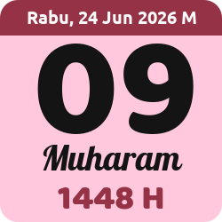 tanggal hijriyah hari ini, 2026-6-24 M, adalah 9 Muharam 1448 H