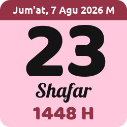 tanggal hijriyah hari ini, 2026-8-07 M, adalah 23 Shafar 1448 H
