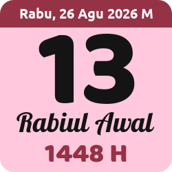 tanggal hijriyah hari ini, 2026-8-26 M, adalah 13 Rabi'ul Awal 1448 H