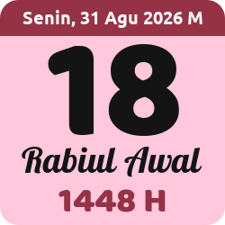 tanggal hijriyah hari ini, 2026-8-31 M, adalah 18 Rabi'ul Awal 1448 H