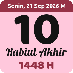 tanggal hijriyah hari ini, 2026-9-21 M, adalah 10 Rabi'ul Akhir 1448 H